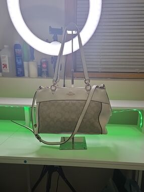 Coach Beige Signature Shoulder Bag with Crossbody Strap